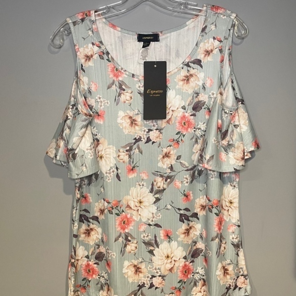 Espresso Los Angeles Womens Cold Shoulder Blue Floral Print Size Large